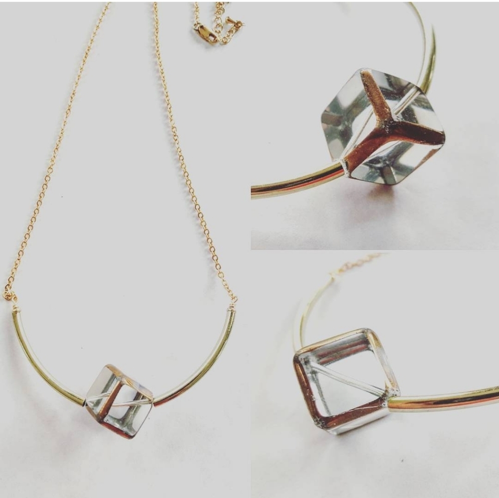 Geometric Gold Cube Necklace